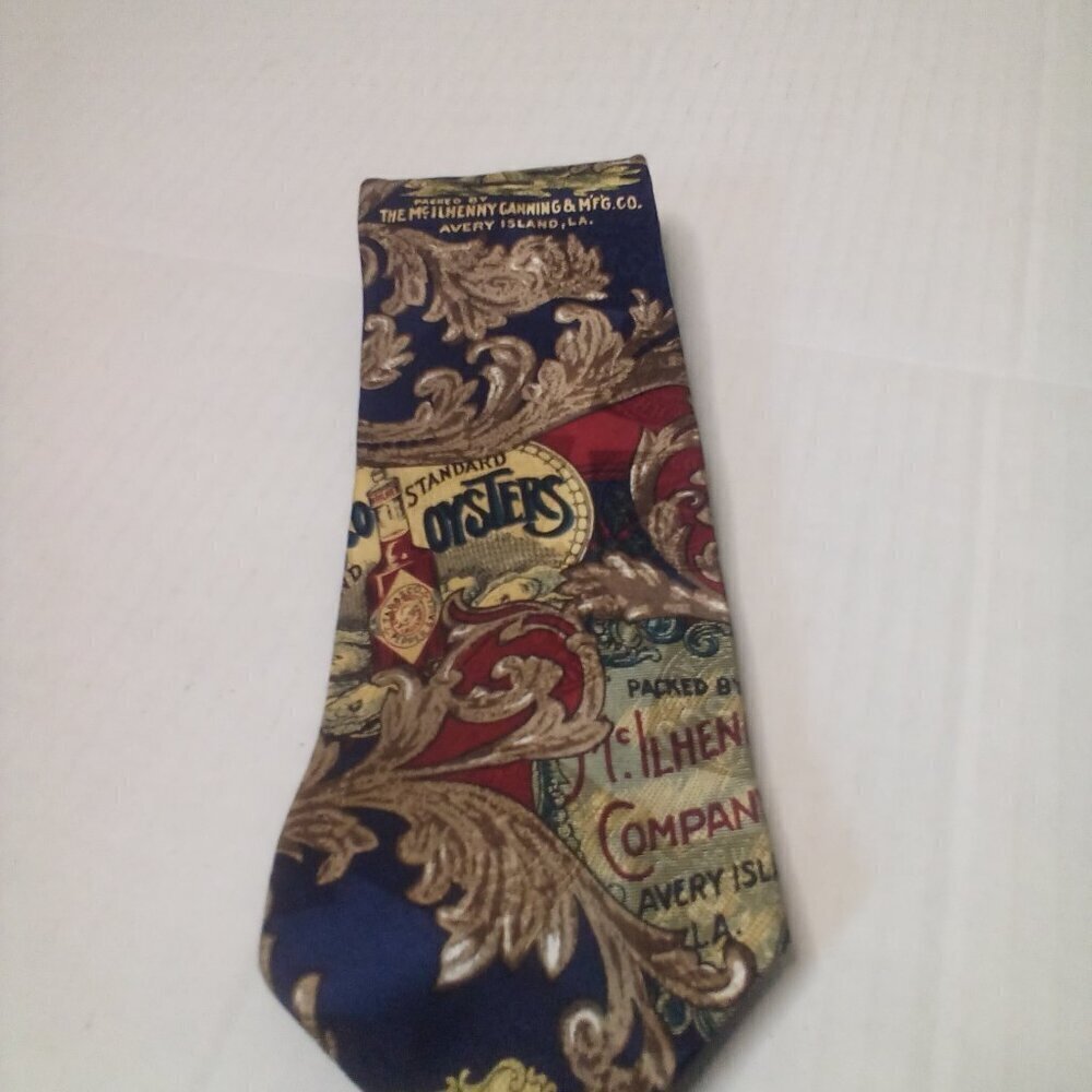 Tabasco Hot Sauce Tie Necktie Men 100% Silk Gold Red Blue - Picture 2 of 11